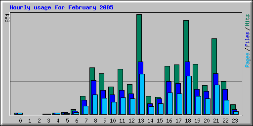 Hourly usage for February 2005